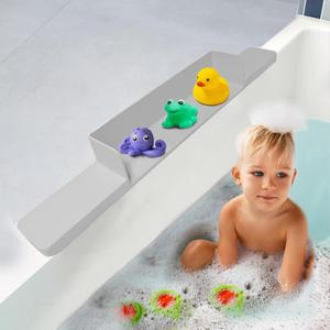Baby Bath Toy Holder for Bathtub Shelf, Silicone Bathtub Splash Guard for Tub Kids, Suction Cup Sink Water Splash Guard for Bathtub Tray Caddy, Bathroom Toddler Bathtub Splash Mat (Grey)