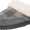 Dearfoams Women's Nyla Felted and Plaid Moc Toe Clog Slipper (11-12, Dark Heather Grey)