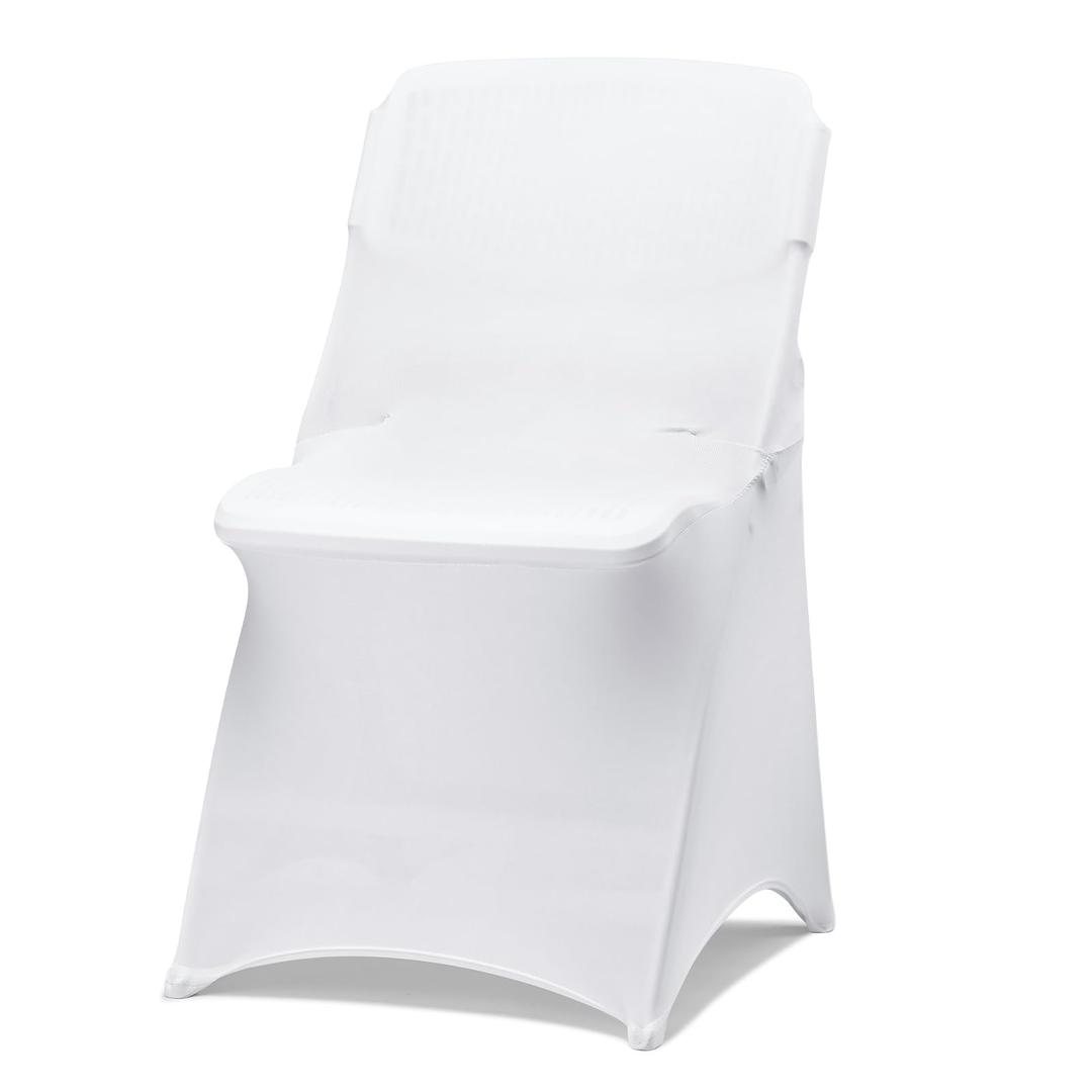 White Spandex Folding Chair Covers, Stretch Polyester Slipcovers for Wedding, Party & Dining Chairs