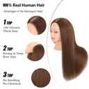 Mannequin Head with 100% Real Human Hair, Cosmetology Mannequin Doll Head for Styling Hairdresser Practice Training Head (Brown)