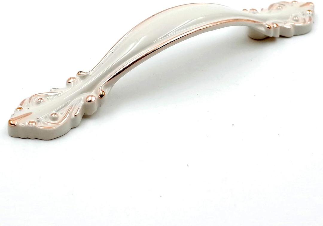 Jetland Cabinet Hardware Handle Pull - 5-Pack, Ivory White with Gold Edge, 2-1/2" (64mm) Hole Centers, PW8803W64