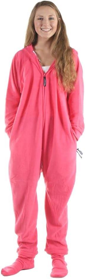 Forever Lazy Footed Adult Onesies, One-Piece Pajama Jumpsuits for Men and Women, Unisex Wwith Detachable Feet (Fuchsia Pink, XS)