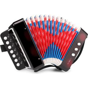 Kids Accordion, 10 Keys Control Mini Accordion Toy Gifts Easy to Play for kids Children Beginners Lightweight Musical Instrument Developmet Fit for 3 years and over(black)