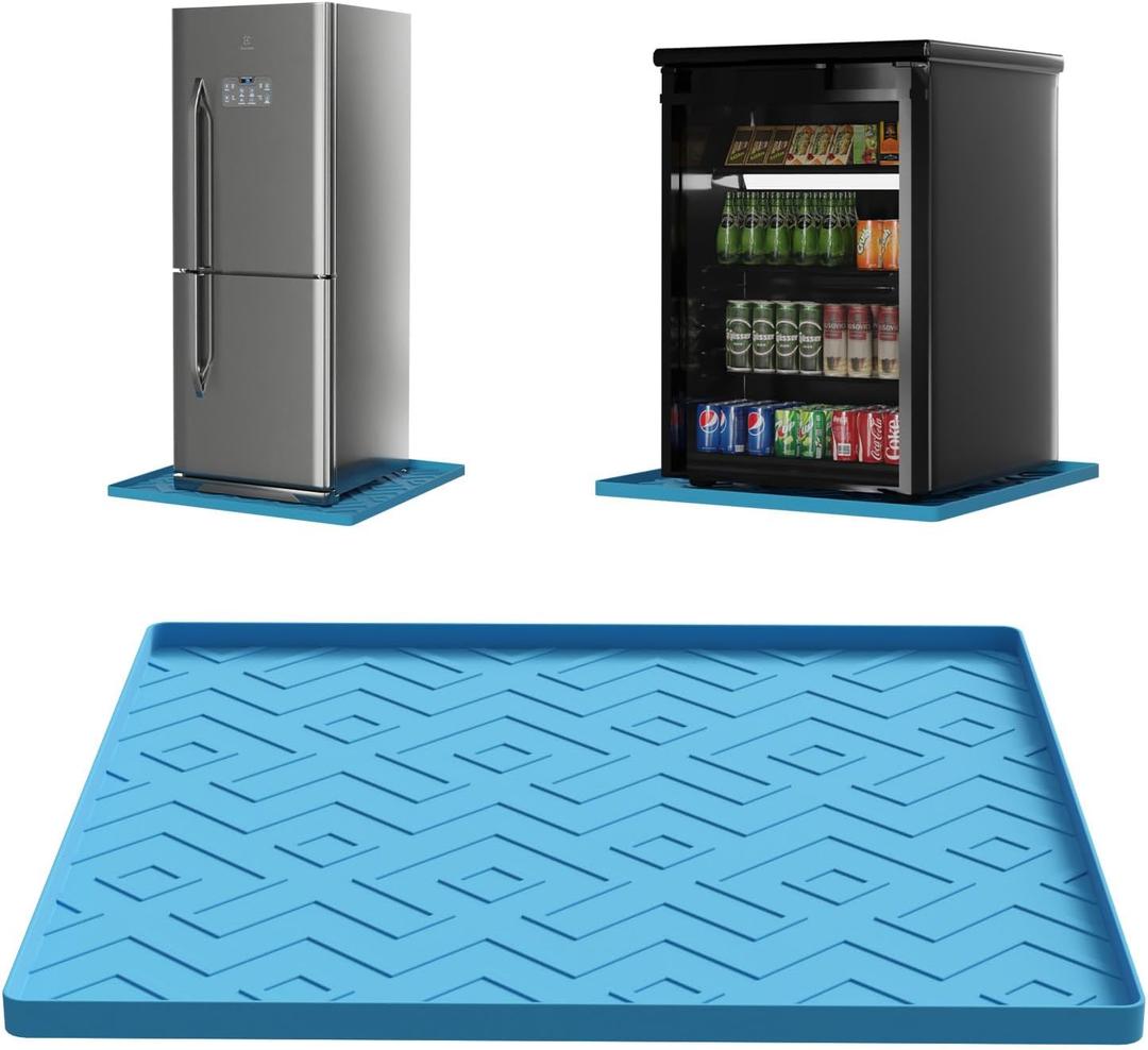 Silicone Mini Fridge Mat 19.7"x19.7" Non-Slip, Waterproof Drip Tray for Refrigerators, Washing Machines, Dryers, Dishwashers & Coolers (Blue)