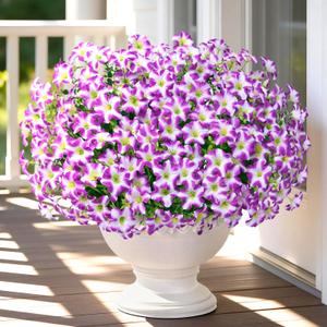 2 x Yastouay Artificial Flowers for Outdoors, 12 Bundles Fake Outdoor Flowers, UV Resistant Artificial Petunias Fake Flowers, Mixed Purple Red Realistic Fake Plants for Porch Patio Garden Decor