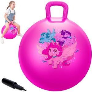 ZOOJOY Hopper Ball for Kids, 18 Inch Bouncy Ball with Handle, Pink Unicorn Girls Toys for Indoor Outdoor Acitve Play with Pump, Girls Boys Birthday Gifts for 3 4 5 6 7 8 Yr Balance Toys