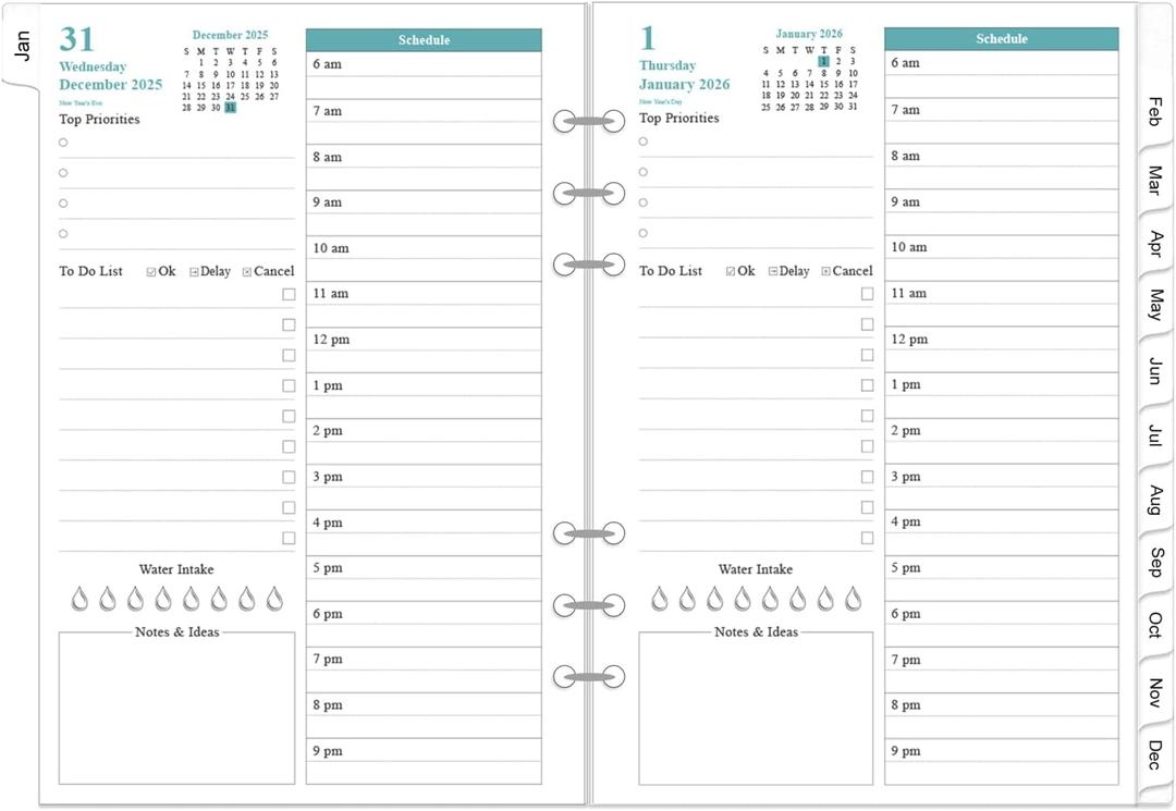 2026 Planner Refills for A5 Binder - One Page Per Day Daily  Monthly Planner, January 2026-December 2026, Prioritized, To-Do List, Notes, Appointment Schedule, 6-Hole Punched, 5.8" x 8.3"