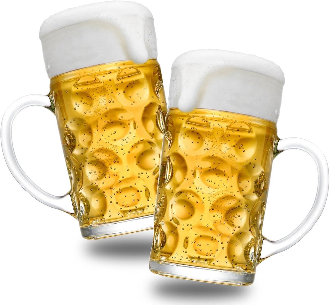 Yesland 2 Pack Beer Mug for Freezer, 1.2 L /40 oz Glass Beer Stein Mugs with Handle Large Heavy-Duty Beer Cups Drinking Glassware Pub Drinking Mugs for Bar, Alcohol, Beverages, Men, Clear