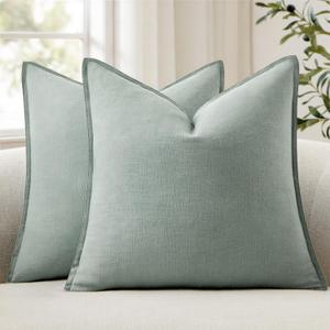ANRODUO Pack of 2 Decorative Linen Pillow Covers Aqua Green Euro Sham Neutral Farmhouse Boho Soild Cushion Case Soft Accent Pillowcase for Couch Sofa Bedroom Living Room Home Decor 24 x 24 Inch