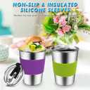 ShineMe Kids Stainless Steel Cups,12oz Kids Metal Drinking Glasses with Lids and Sleeves, 5pack Reusable Water Tumbler for Children and Adults Spill Proof, Apply to Indoor and Outdoor