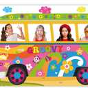 60's Hippie Bus Photo Prop 60s Party Decorations Large Fabric Retro Groovy Van Prop Hippie Selfie Frame Backdrop Background Banner Birthday Party Supplies Retro 60s 70s Party Favors 65.8 x 35.4 Inch