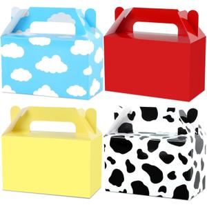 24Pcs Cartoon Story Birthday Party Favor Boxes for Toy Inspired Game Story Party Decorations Cow Print Sky Blue Cloud Treat Boxes Toy Party Goodies Boxes for Kids Baby Shower Party Supplies 5.95.93
