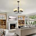 Epinl Modern Black Chandelier for Dining Room, 5 Light Globe Sputnik Chandelier, Mid Century Ceiling Light with White Glass Pendant Light Fixtures for Dining Room Kitchen Living Room Bedroom