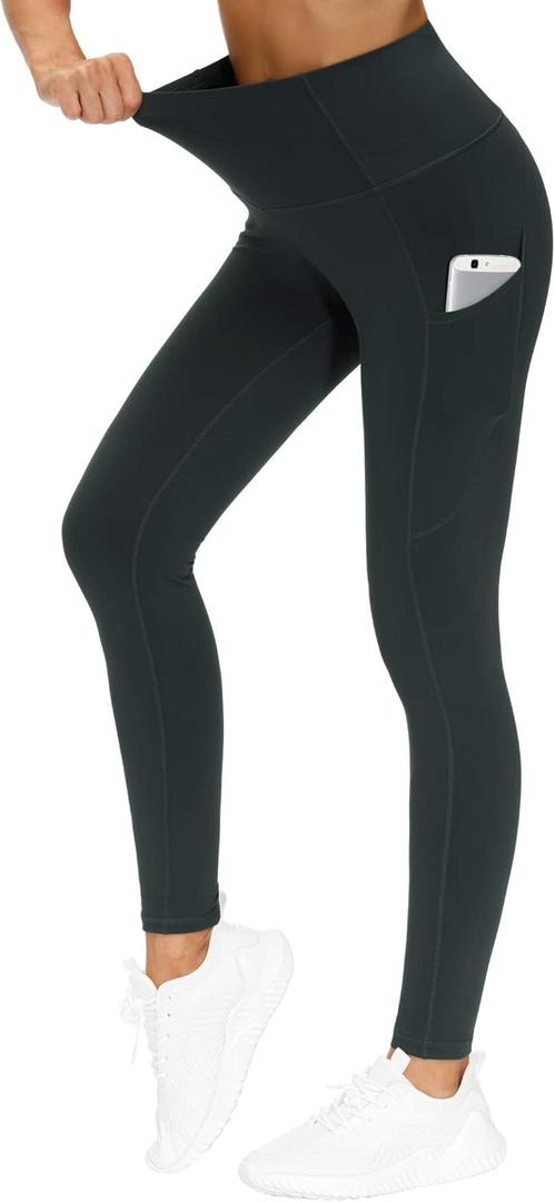 THE GYM PEOPLE Thick High Waist Yoga Pants with Pockets, Tummy Control Workout Running Yoga Leggings for Women (Medium, Charcoal Grey)