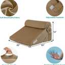 Bedluxe 3Pcs Orthopedic Bed Wedge Pillow Set, Foam Wedge Pillow Post Surgery for Back, Leg and Knee Support, Adjustable 9&12 Inch Folding Triangle Pillow for Sleeping, Acid Reflux, Snoring, Brown, Adjustable 9&12 Inch + 1 Head Pillow