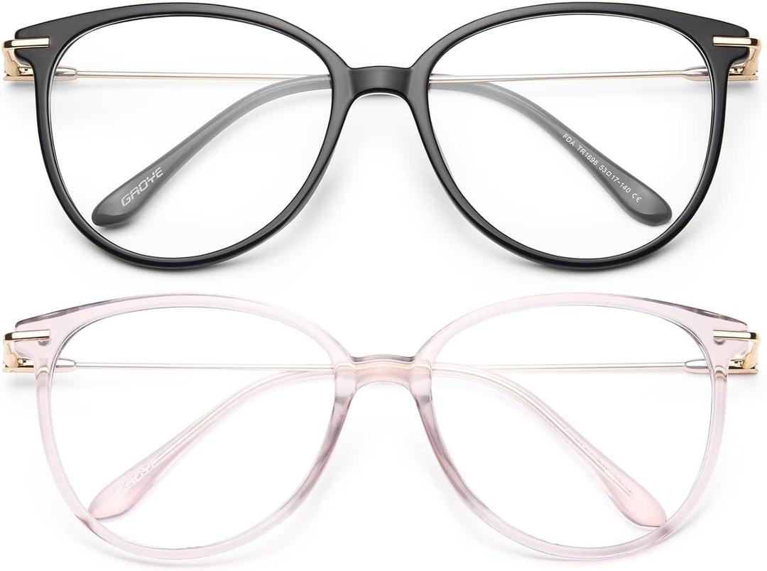 Gaoye Blue Light Blocking Glasses - Trending Round TR90 Frames, Metal Arms, UV400 Protection - Matching Soft Case (2-black+pink)