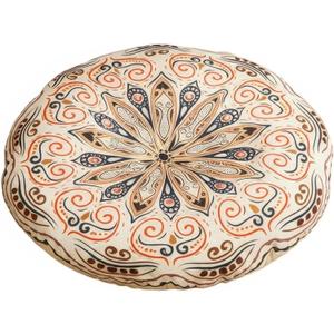 Mandala Round Floor Pillow - 16x16 inch Reversible Cotton Linen Meditation Cushion for Yoga, Balcony & Patio Decor (Floral Bloom)