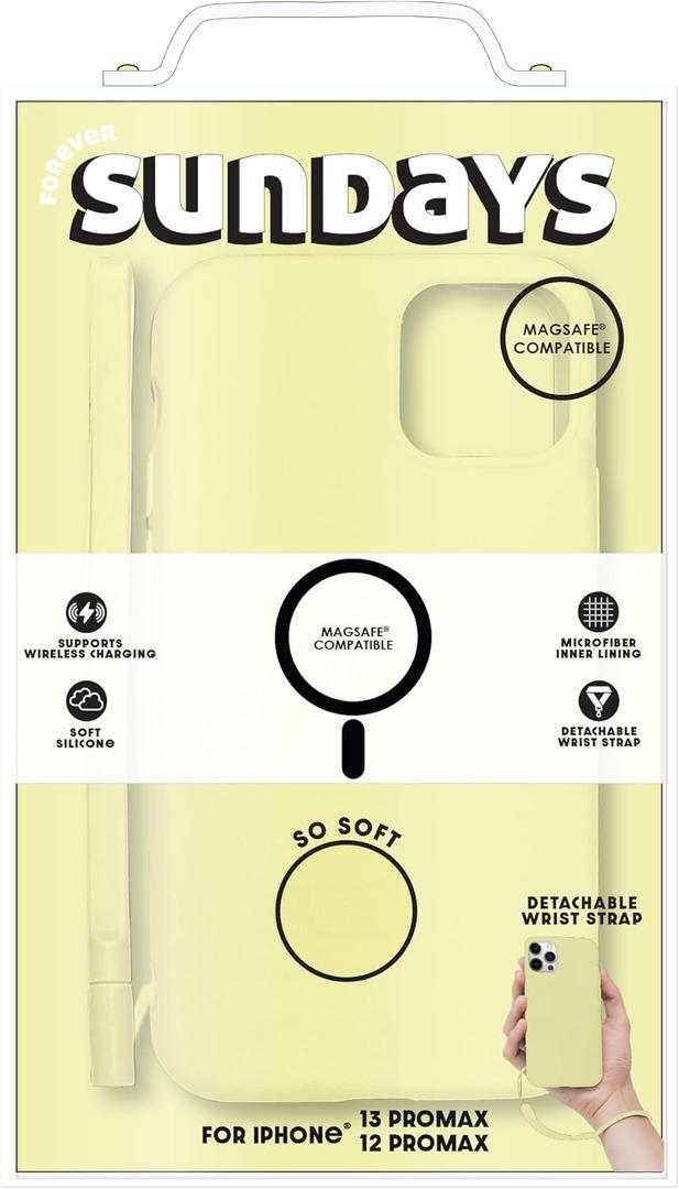 Forever Sundays iPhone Cases - Soft Silicone, MagSafe, Kickstand, Detachable Strap & 3-in-1 Protection Kits Options for iPhone 12/13/14 Models - Slim Shockproof Cases with Access to All Ports & Camera (Pastel Yellow)