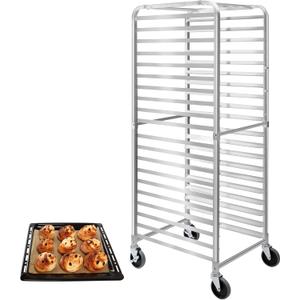 Bun Pan Rack, Bakery Rack 20 Tier with Wheels, Aluminum Sheet Pan Rack for Full & Half Sheet - Kitchen, Restaurant, Cafeteria, Pizzeria, Hotel and Home, 26" L x 20.4" W x 70" H