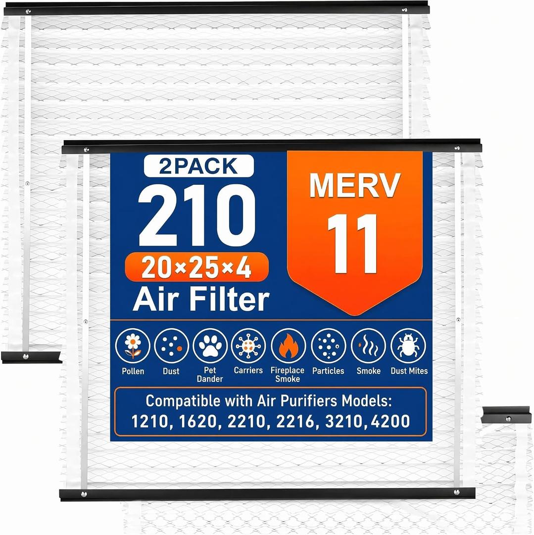 2 Pack 210 Replacement Filter Compatible with AprilAire Size:210 Whole House Air Purifiers Models,1210,1620,2210,2216,3210,4200,20x25X4 Furnace Filter Replacement