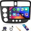 4GB 64GB Radio for Honda Civic 2001-2005 Car Stereo with Wireless CarPlay 5.0Bluetooth DSP 32EQ 5GhzWiFi 9Inch 1280x720P IPS Touchscreen GPS FM/RDS Android Auto MirrorLink AHD Backup Camera