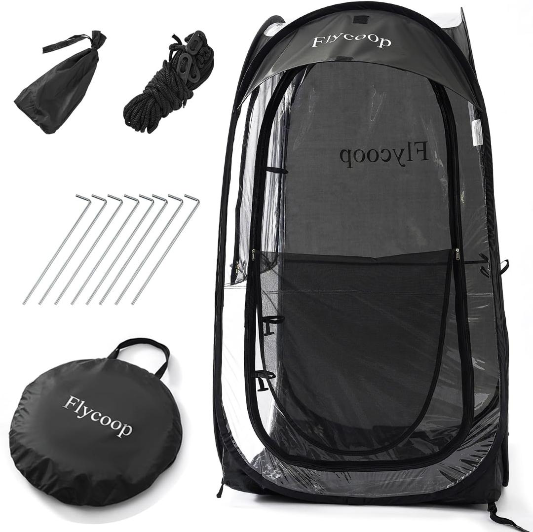 Sports Tent: Flycoop Portable Weather Pop Up Pod 1 Person to Provide Shelter from Wind Rain and Cold Weather Shelter for Outdoor Activities, Sports Events, Camping and Hiking (38.2*38.2*63 inch, Black)