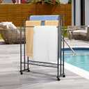 43.7 Tall Free Standing Towel Racks for Bathroom, 3-Tier Metal Pool Towel Rack Outdoor with Wheels & Storage, Quilt Rack, Towel Drying Rack, Blanket Ladder Holder for Bedroom, Living Room, Black