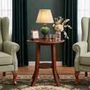 LITTLE TREE Round End Table,2-Tier Solid Wood Side Table,Small Accent Table
