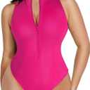 Popilush Leather Bodysuit for Women Tummy Control Shapewear Mock Turtleneck Thong Body Suits Zip Up Corset Top (Large, Red)