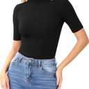 MANGOPOP Women's Mock Turtle Neck Slim Fit 3/4 Sleeve T-Shirt S