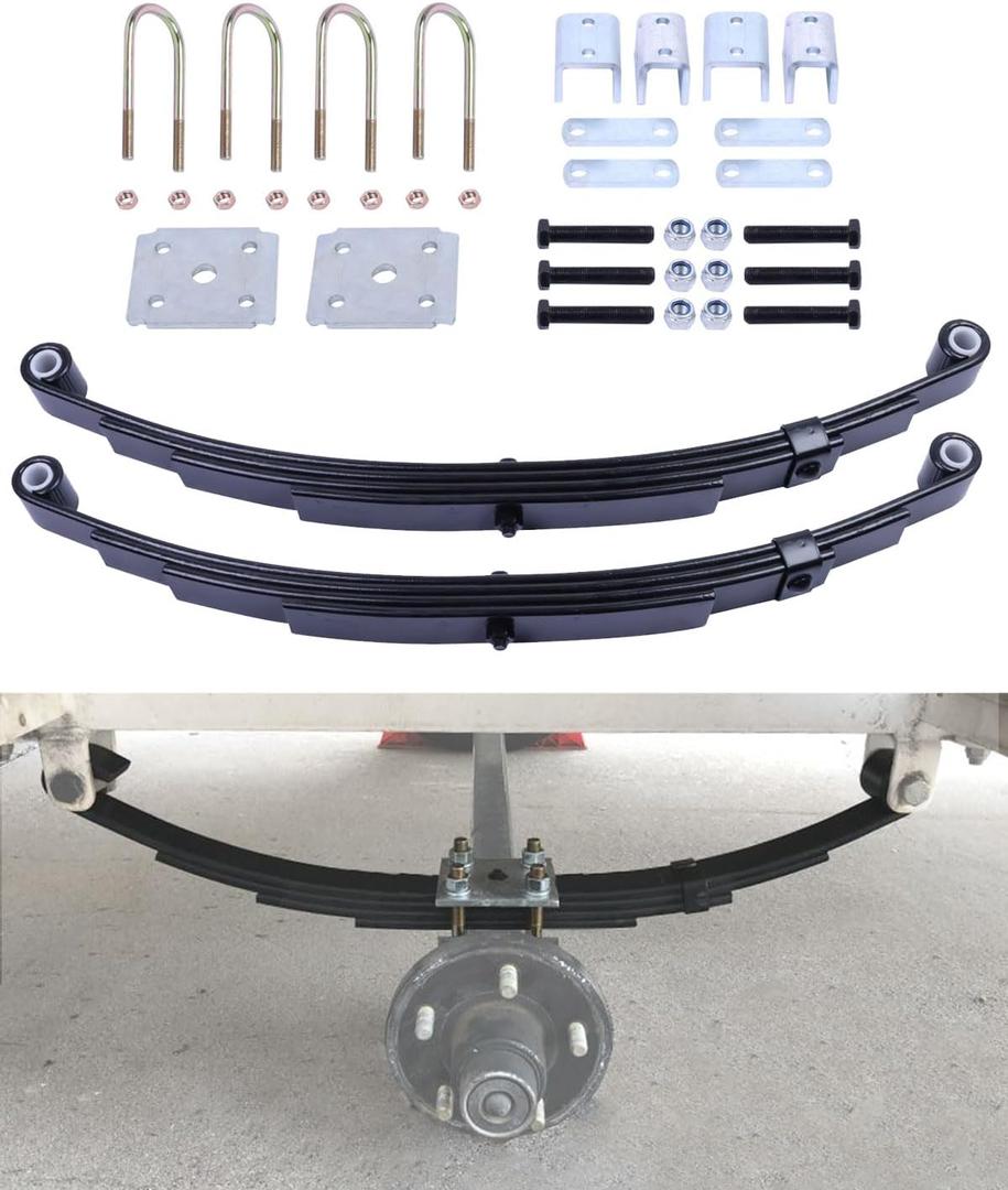 Trailer Leaf Spring Kit 3500lb Single Trailer Axle 4 Leaf Spring Kit with U-Bolt Kit & Single Trailer Axle Hanger Kit
