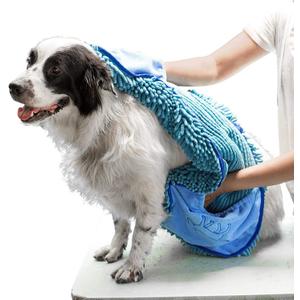 Tuff Pupper Quick Dry Towel for Dogs | Ultra Absorbent Microfiber Shammy | Extra Large 35x15 Size for All Breeds | Comfortable Hand Pockets | Indoor Outdoor Use | Durable Material | Machine Washable (Blue)