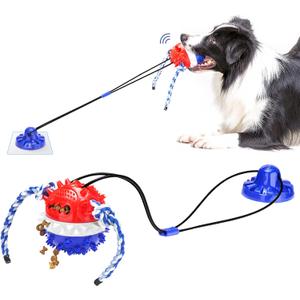 Interactive Dog Toys - Aggressive Chewer Suction Cup Tug of War, Indestructible Puzzle Toys & Treat Dispensing Ball for Dog Enrichment (Blue)