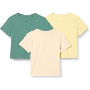 Amazon Essentials Boys and Toddlers' Short Sleeve Cotton T-shirts, Pack of 3 (X-Small, Beige/Sage Green/Pastel Yellow)