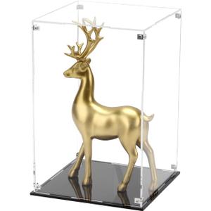 Self Assemble Acrylic Display Case with Black Base, Clear Acrylic Box Countertop Box Glass Case for Collectibles, Rectangle Box with Black Stand for Display Dolls Models Figures, 8x8x12In