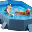 Peteast Foldable Dog Pool with Sturdy Square Design, Durable 71" Lx39 Wx12 D Extra Large Portable Pet Bathtub with Reinforced Sidewalls for Stability, Ideal for Indoor & Outdoor Use (Blue&Dark Gray)