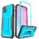 ExoGuard for iPhone 14 Plus Case 6.7 Inch, Rubber Shockproof Full-Body Cover Case Come with a Tempered Glass Screen Protector and Kickstand (Blue) 