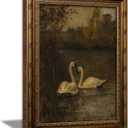 Vintage Gold Framed Swans Wall Art Antique Romantic Swan Lake Cottagecore Painting Canvas Prints Dark Moody Animal Picture Poster Modern Rustic Farmhouse Artwork for Living Room Bedroom Bathroom