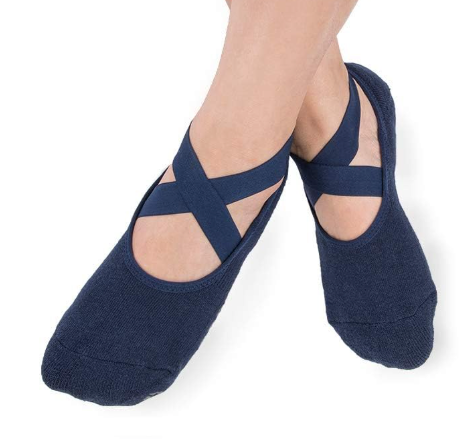 Ozaiic Pilates Socks for Women Non Slip Grip, Yoga Socks with Grippers for Barre, Hospital, Ballet, Dance, Barefoot Workout (One Size, 4 Pairs - Navy