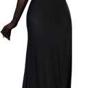 KUTUMAI Women Off Shoulder Bodycon Maxi Dress Long Sleeve Mesh Ruched Party Formal Wedding Guest Dresses (Black) L