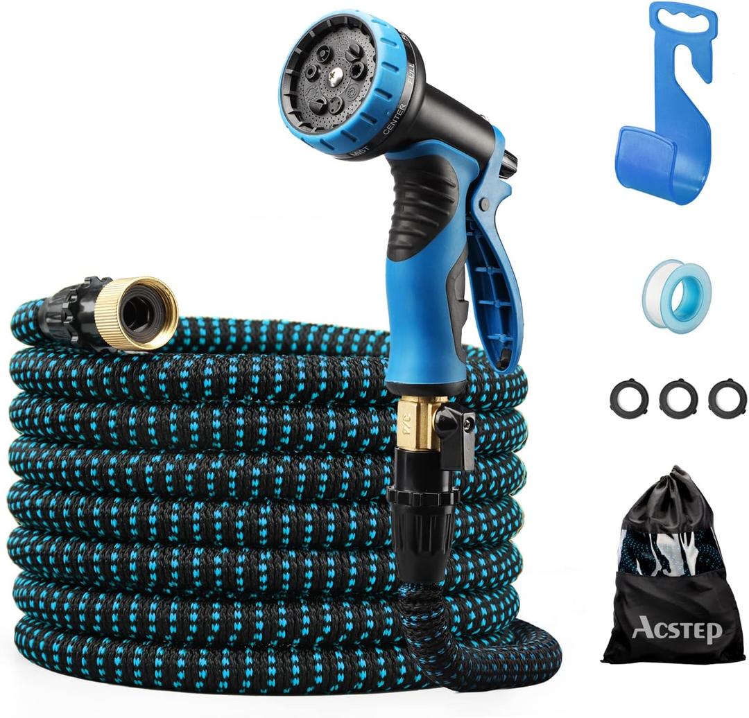 Expandable Garden Hose,75FT Water Hose with 9-Function High-Pressure Spray Nozzle, Heavy Duty Flexible Hose, Solid Brass Fittings Leakproof Design (Blue) 75FT/22.5m