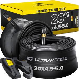 Ultraverse 20x4.0, 24x4.0, 26x4.0, 20x3.0, 26x3.0, 16x3.0, Inner Tube Set with Schrader Valve - Ideal for Mountain Bikes & E-Bikes with Fat Tires - Durable & Reliable 2 Pack with Tire Levers