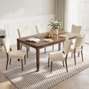 KISLOT Upholstered Dining Chairs Set of 6, Modern Velvet Kitchen Chairs with Solid Wood Legs, High Back Wooden Dining Room Chairs with Dark Walnut Color Legs for Farmhouse Kitchen Dining Room, Linen