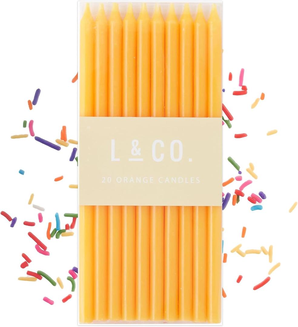20 Count Tall Skinny Orange Solid Birthday Cake Candles for Birthday Wedding Party Cakes Decorations