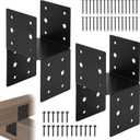 2PCS Black Caps Tie Bracket, Steel Post Anchor Connector, Mounting Joist Hanger Brackets for 4"x4" Wood Posts with Screws, for Deck