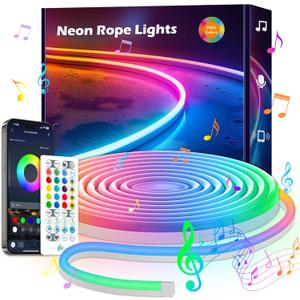 LAFULIT LED Neon Rope Lights Room Decor, DIY 10ft LED Strip Lights, Remote and App Control, Music Sync Color Changing, Outdoor Waterproof RGB Neon Lights for Party Gaming Living Bedroom Wall Stuff