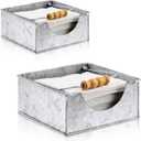 2 Pieces Farmhouse Napkin Holder with Wooden Handles Galvanized Silver Metal Napkin Holder Rustic Flat Square Design for Kitchen Tables Restaurants Indoor or Outdoor Dining