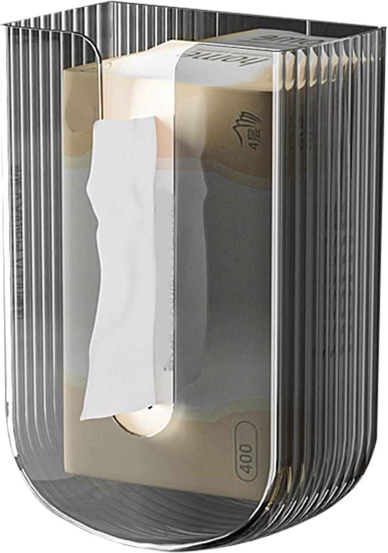 No-Drill Wall-Mounted Transparent Tissue Box Holder  Stylish and Durable Home Decor, Perfect for Bathroom, Kitchen, and Living Room (Grey)