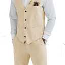 Men's Linen 2 Piece Suit Slim Fit Wedding Groom Groomsmen Summer Vest Shorts Set (Large, Champagne)