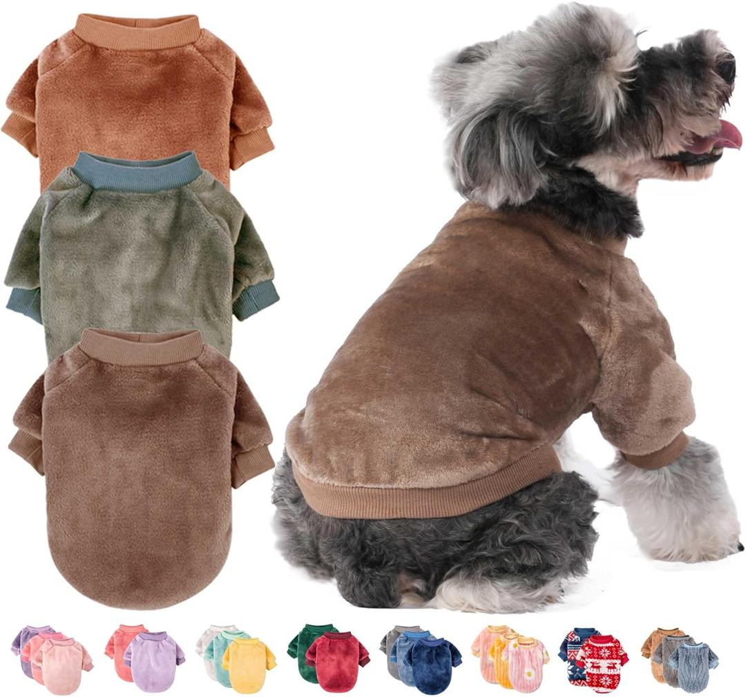 FabriCastle Dog Sweater, 3-Pack Dog & Cat Clothes, Ultra Soft and Warm Pet Jackets M for Dogs Boy & Cats, Winter Pet Apparel Costumes, Puppy Outfits (Camel, Khaki, Olive, Small), M
